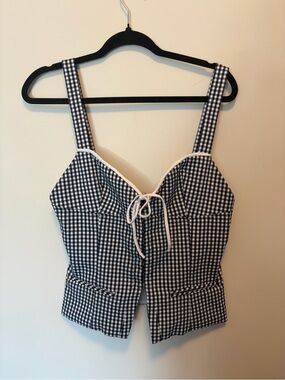 Zara Black & White Gingham Corset Top - L